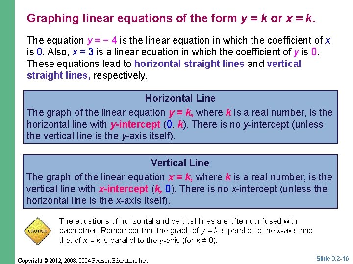 Graphing linear equations of the form y = k or x = k. The