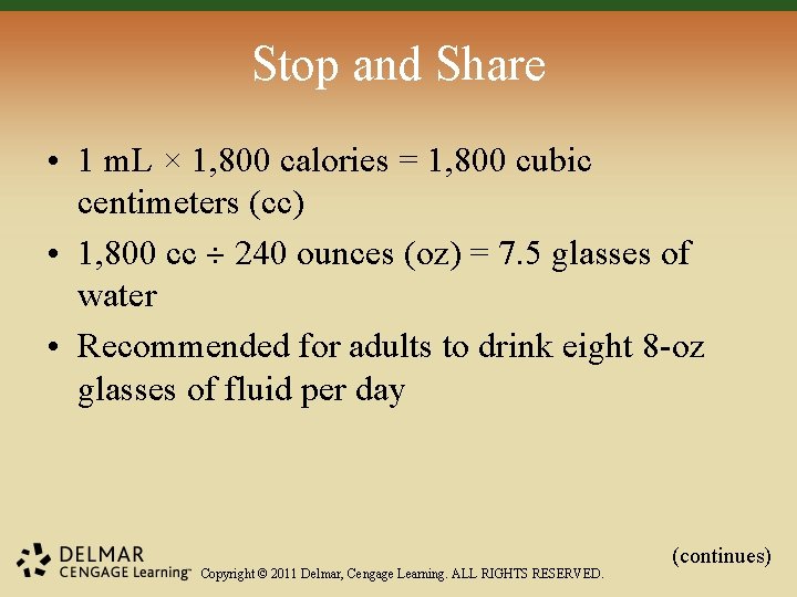 Stop and Share • 1 m. L × 1, 800 calories = 1, 800