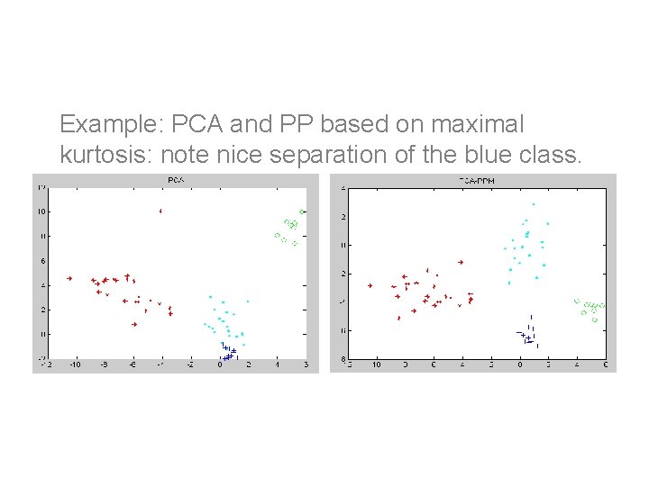 PP/ICA example Example: PCA and PP based on maximal kurtosis: note nice separation of