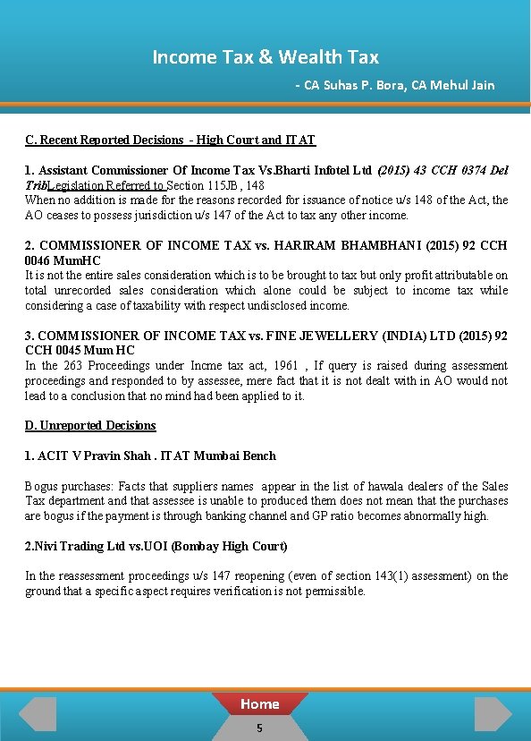 Income Tax & Wealth Tax - CA Suhas P. Bora, CA Mehul Jain C.