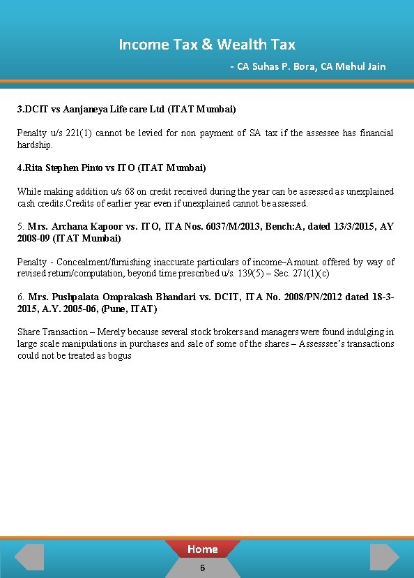 Income Tax & Wealth Tax - CA Suhas P. Bora, CA Mehul Jain 3.