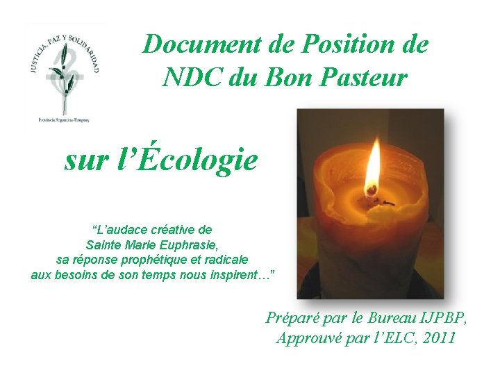 Document de Position de NDC du Bon Pasteur sur l’Écologie “L’audace créative de Sainte