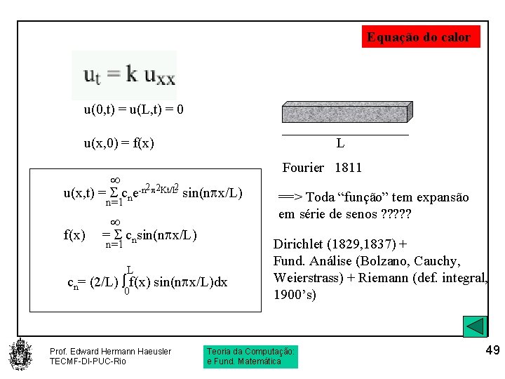 Equação do calor u(0, t) = u(L, t) = 0 u(x, 0) = f(x)