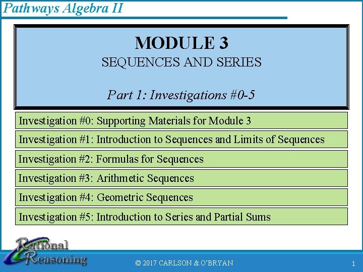 Pathways Algebra II MODULE 3 SEQUENCES AND SERIES Part 1: Investigations #0 -5 Investigation