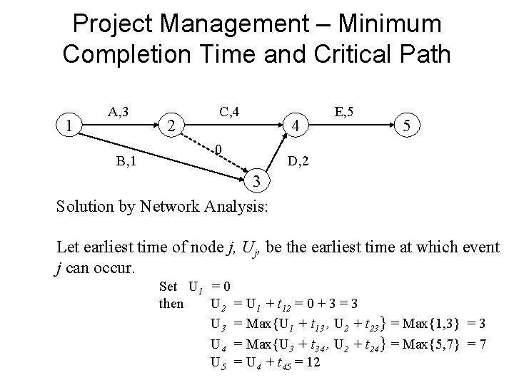 Project Management – Minimum Completion Time and Critical Path 1 A, 3 B, 1