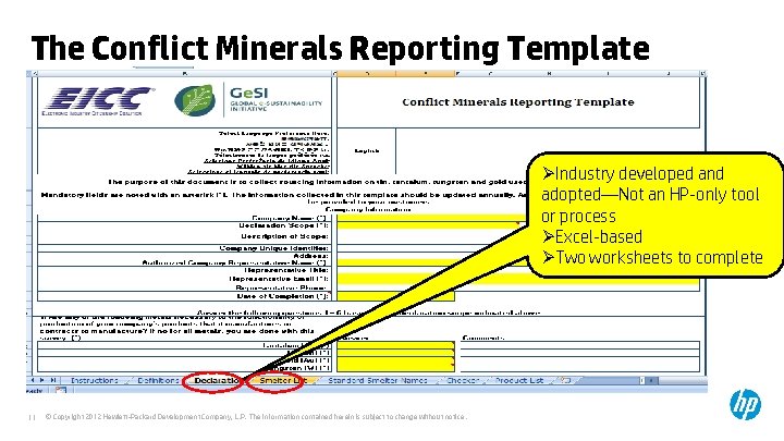 The Conflict Minerals Reporting Template ØIndustry developed and adopted—Not an HP-only tool or process