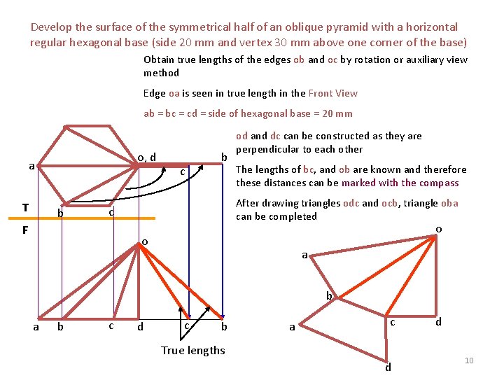 Develop the surface of the symmetrical half of an oblique pyramid with a horizontal Develop the surface of the symmetrical half of an oblique pyramid with a horizontal