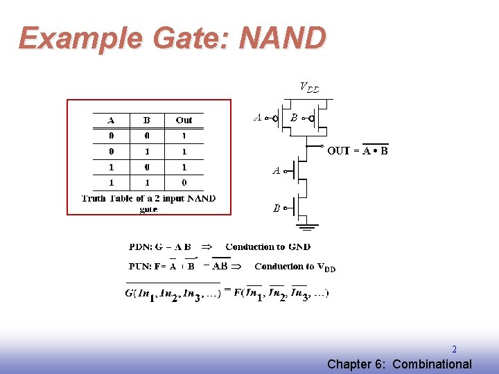 Example Gate: NAND 2 EE 141 Chapter 6: Combinational 