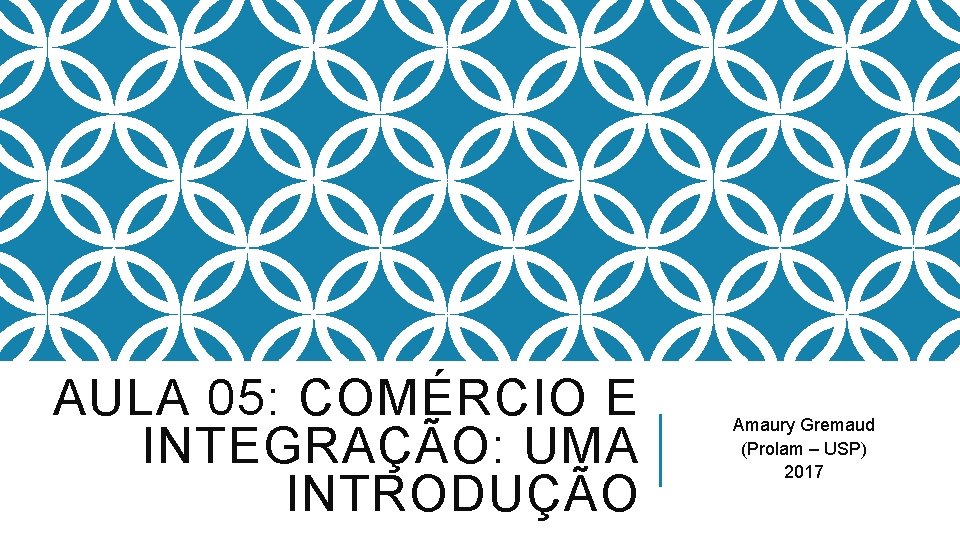 AULA 05: COMÉRCIO E INTEGRAÇÃO: UMA INTRODUÇÃO Amaury Gremaud (Prolam – USP) 2017 