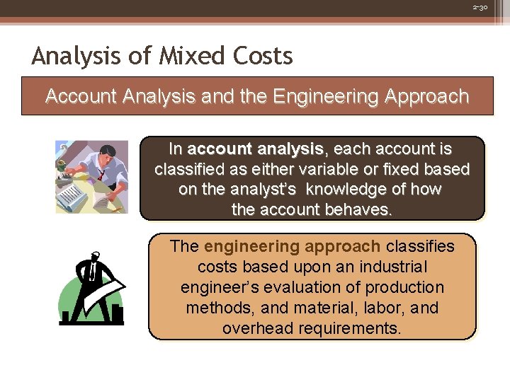 2 -30 Analysis of Mixed Costs Account Analysis and the Engineering Approach In account