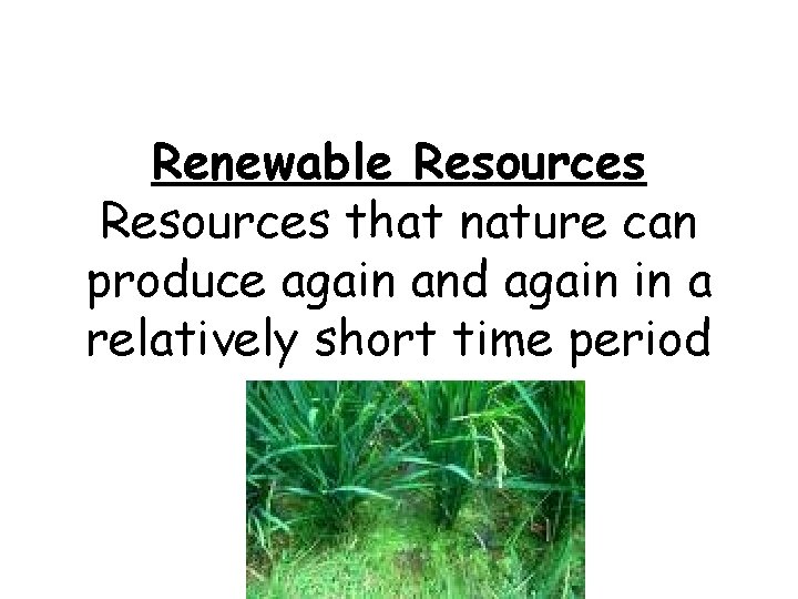 Renewable Resources that nature can produce again and again in a relatively short time