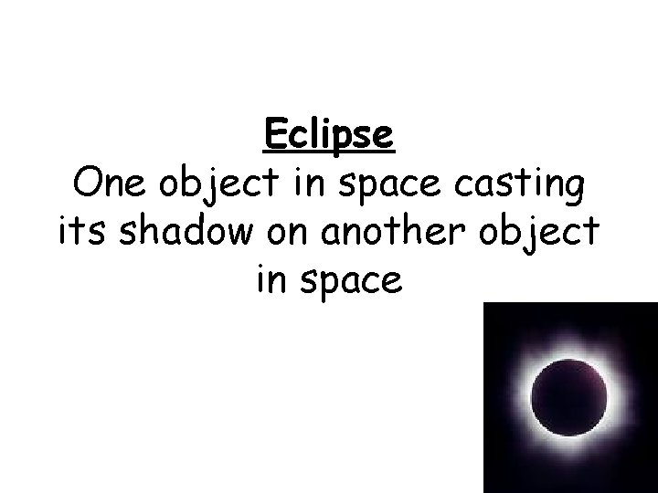Eclipse One object in space casting its shadow on another object in space 