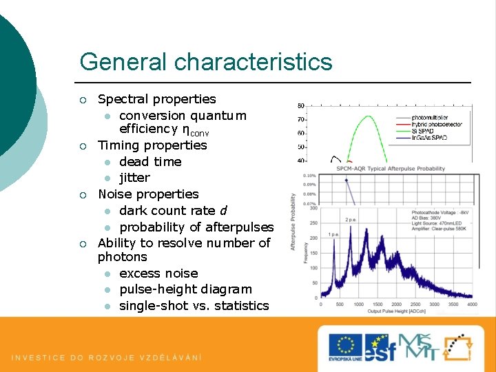 General characteristics ¡ ¡ Spectral properties l conversion quantum efficiency ηconv Timing properties l General characteristics ¡ ¡ Spectral properties l conversion quantum efficiency ηconv Timing properties l