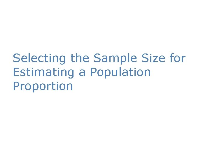 Selecting the Sample Size for Estimating a Population Proportion 