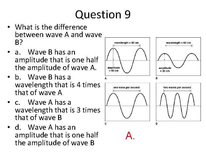 Question 9 • What is the difference between wave A and wave B? •