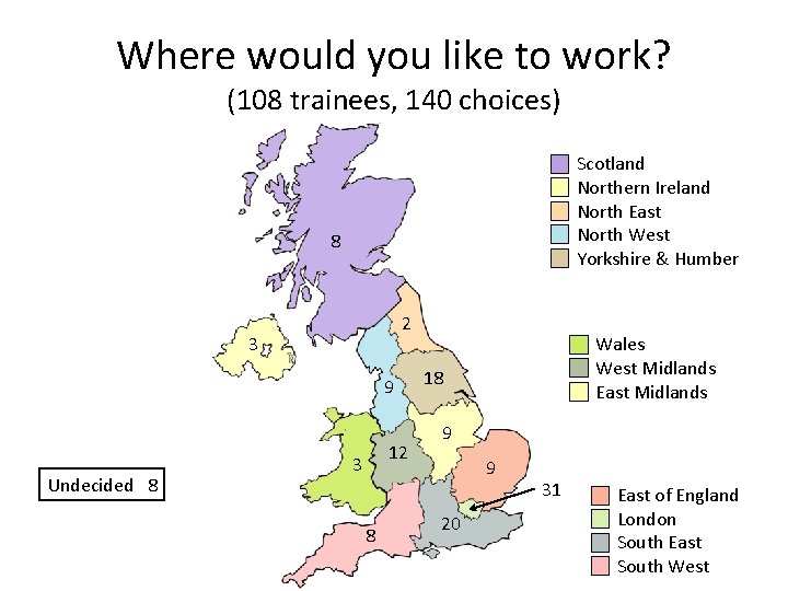 Where would you like to work? (108 trainees, 140 choices) Scotland Northern Ireland North