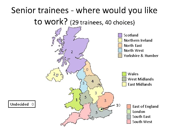 Senior trainees - where would you like to work? (29 trainees, 40 choices) Scotland