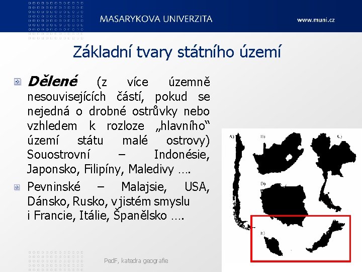 Základní tvary státního území Dělené (z více územně nesouvisejících částí, pokud se nejedná o