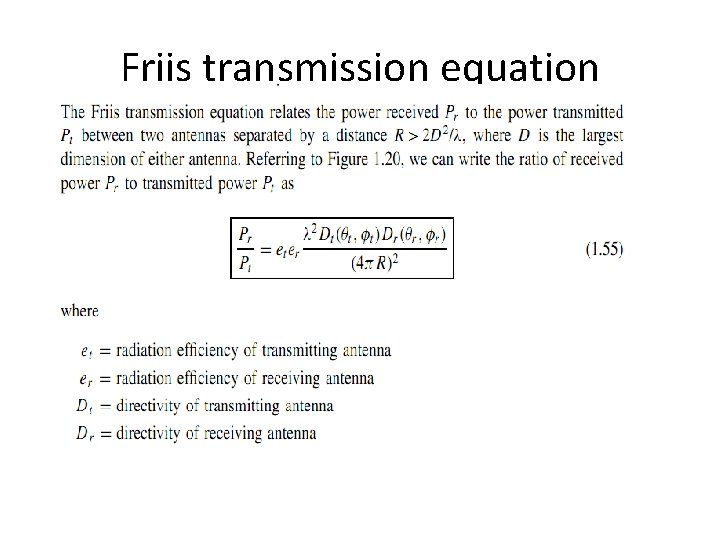 Friis transmission equation 