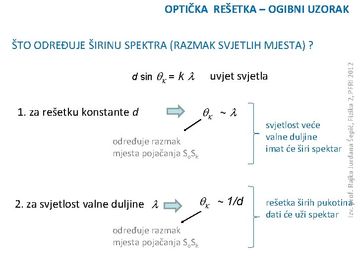 OPTIČKA REŠETKA – OGIBNI UZORAK d sin qk = kl 1. za rešetku konstante