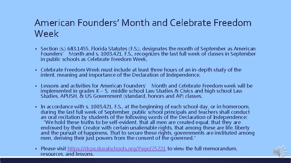 American Founders’ Month and Celebrate Freedom Week ▪ Section (s. ) 683. 1455, Florida