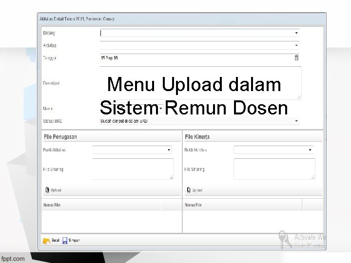 Menu Upload dalam Sistem Remun Dosen 