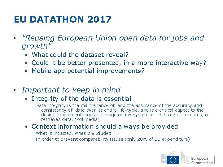 EU DATATHON 2017 • "Reusing European Union open data for jobs and growth" • EU DATATHON 2017 • "Reusing European Union open data for jobs and growth" •