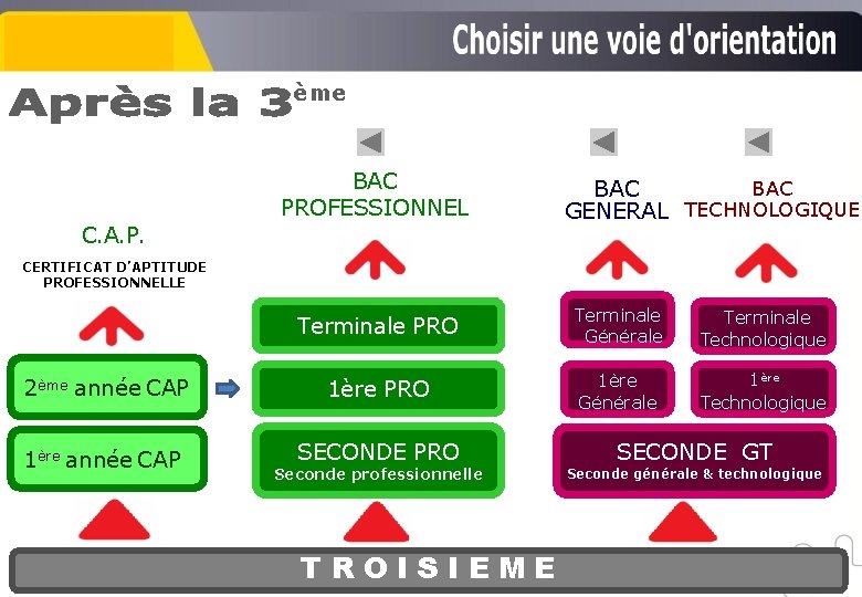 ème BAC PROFESSIONNEL C. A. P. BAC GENERAL TECHNOLOGIQUE CERTIFICAT D’APTITUDE PROFESSIONNELLE Terminale PRO