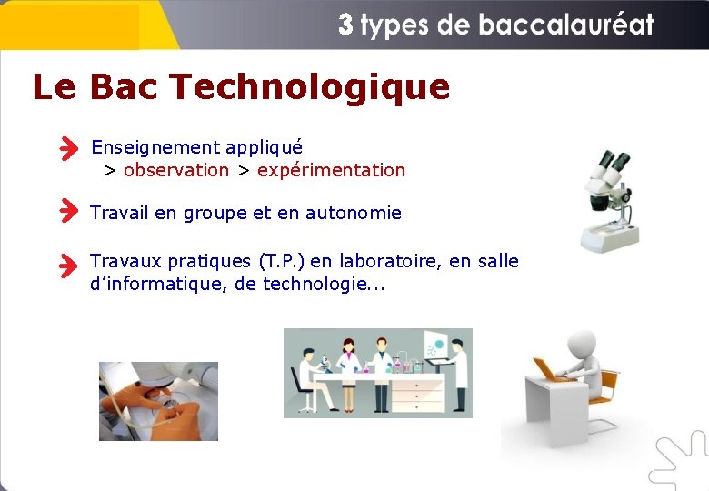 Le Bac Technologique Enseignement appliqué > observation > expérimentation Travail en groupe et en