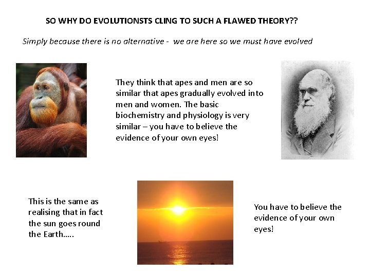 SO WHY DO EVOLUTIONSTS CLING TO SUCH A FLAWED THEORY? ? Simply because there