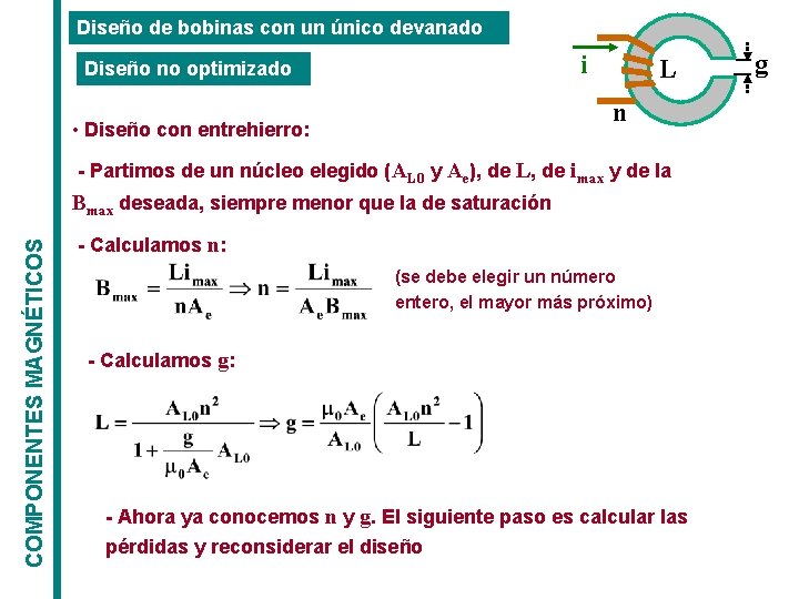 Diseño de bobinas con un único devanado i Diseño no optimizado L n • Diseño de bobinas con un único devanado i Diseño no optimizado L n •