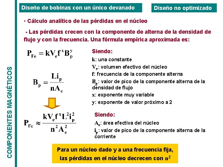 Diseño de bobinas con un único devanado Diseño no optimizado • Cálculo analítico de Diseño de bobinas con un único devanado Diseño no optimizado • Cálculo analítico de