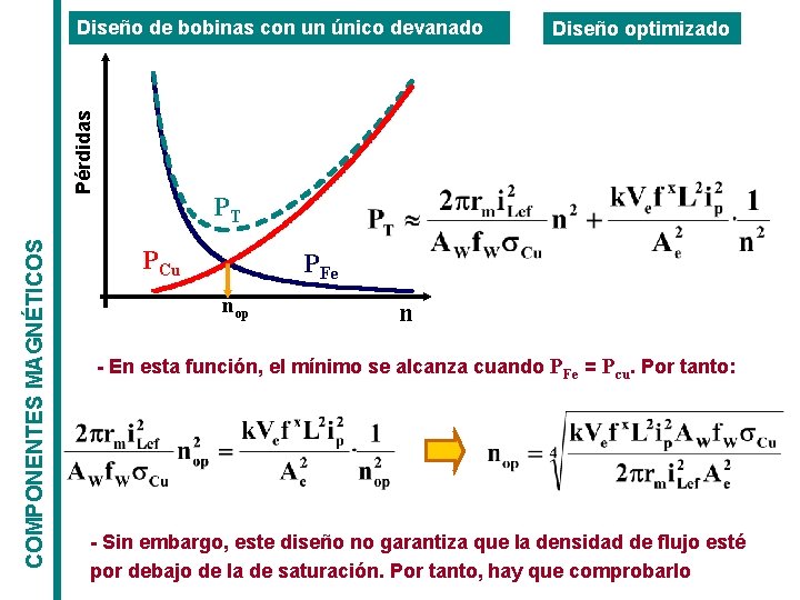 COMPONENTES MAGNÉTICOS Pérdidas Diseño de bobinas con un único devanado Diseño optimizado PT PCu COMPONENTES MAGNÉTICOS Pérdidas Diseño de bobinas con un único devanado Diseño optimizado PT PCu