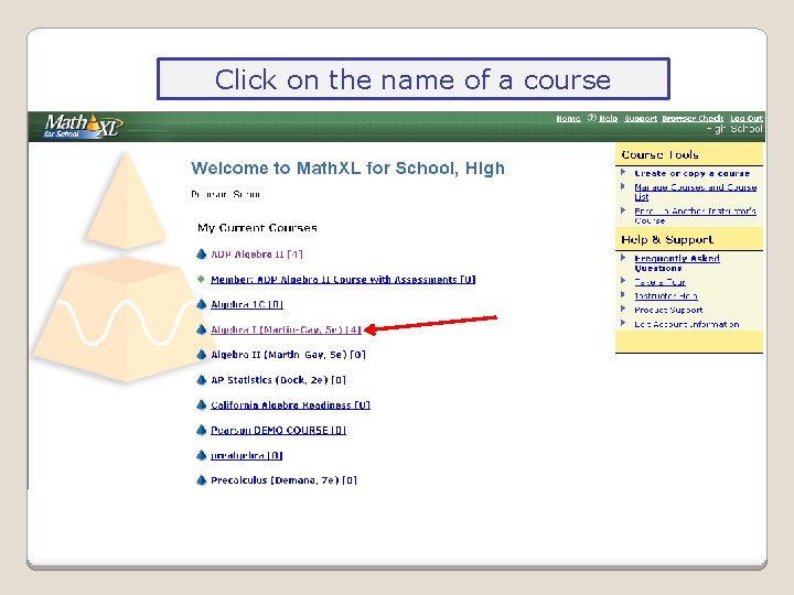 Click on the name of a course 