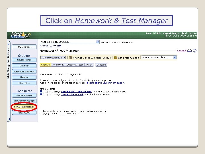 Click on Homework & Test Manager 