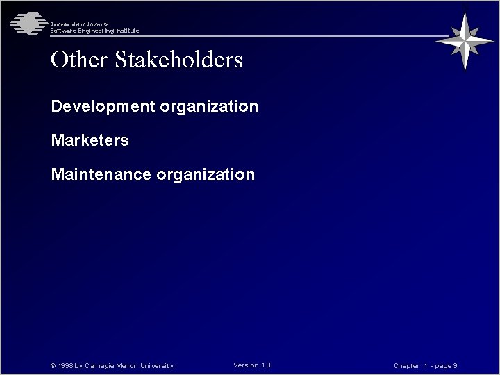 Carnegie Mellon University Software Engineering Institute Other Stakeholders Development organization Marketers Maintenance organization ©