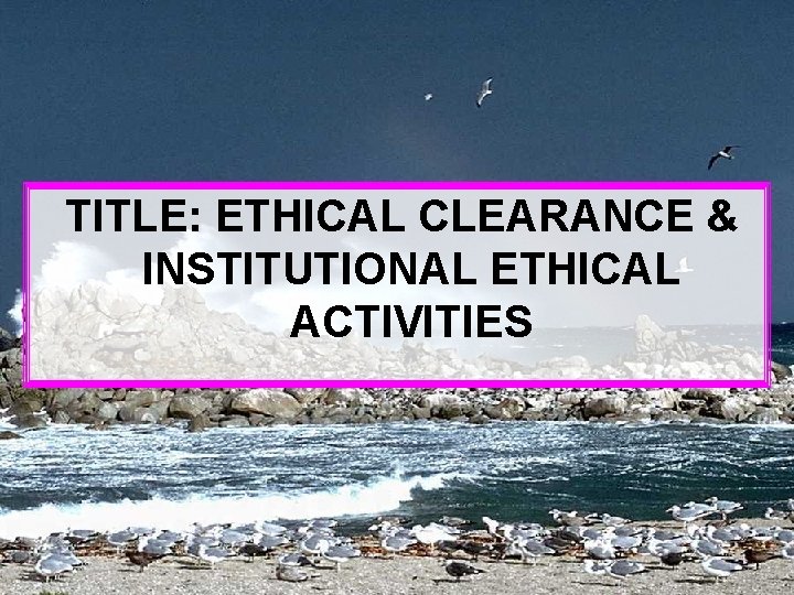 TITLE: ETHICAL CLEARANCE & INSTITUTIONAL ETHICAL ACTIVITIES 