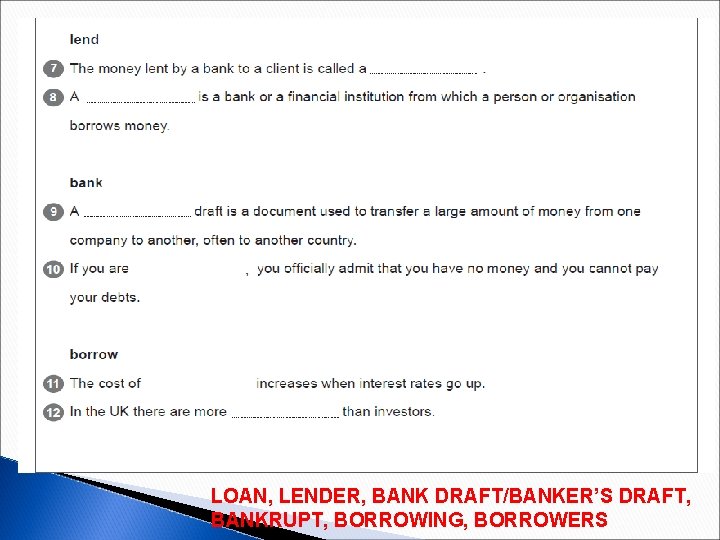 LOAN, LENDER, BANK DRAFT/BANKER’S DRAFT, BANKRUPT, BORROWING, BORROWERS 
