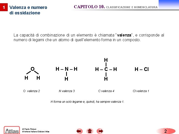 CAPITOLO 10. CLASSIFICAZIONE E NOMENCLATURA 1 Valenza e numero di ossidazione La capacità di