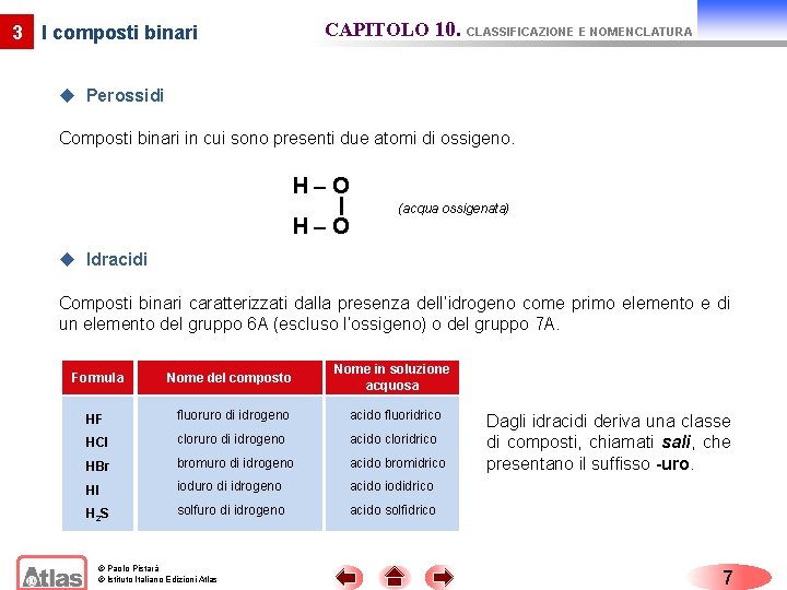 CAPITOLO 10. CLASSIFICAZIONE E NOMENCLATURA 3 I composti binari u Perossidi Composti binari in