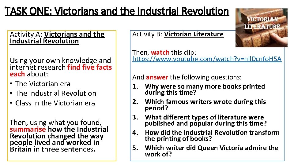 TASK ONE: Victorians and the Industrial Revolution Activity A: Victorians and the Industrial Revolution