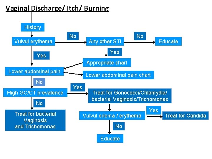 Vaginal Discharge/ Itch/ Burning History Vulvul erythema No Any other STI No Educate Yes