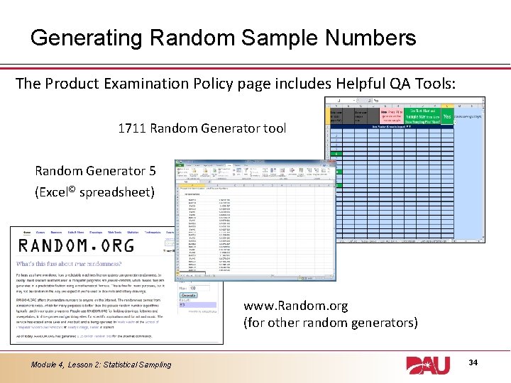 Generating Random Sample Numbers The Product Examination Policy page includes Helpful QA Tools: 1711