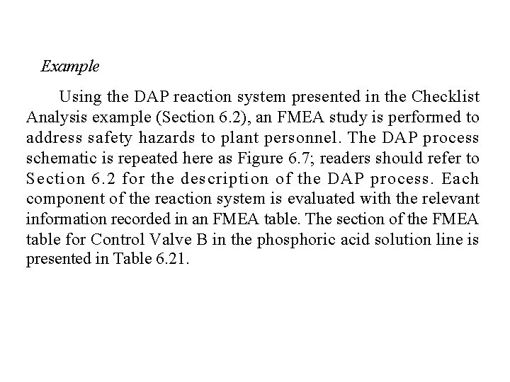 Example Using the DAP reaction system presented in the Checklist Analysis example (Section 6. Example Using the DAP reaction system presented in the Checklist Analysis example (Section 6.