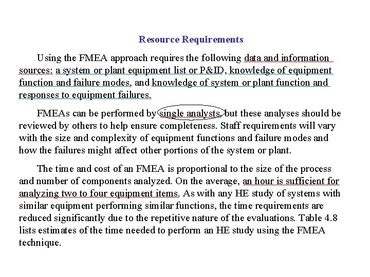 Resource Requirements Using the FMEA approach requires the following data and information sources: a Resource Requirements Using the FMEA approach requires the following data and information sources: a