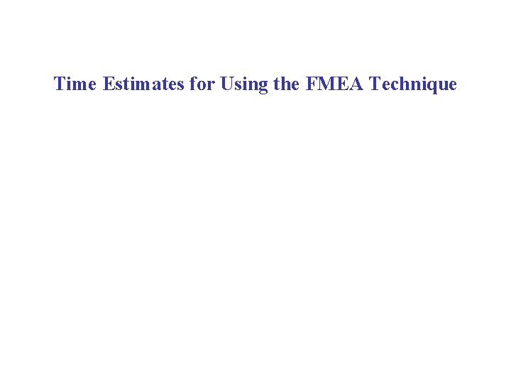 Time Estimates for Using the FMEA Technique Time Estimates for Using the FMEA Technique