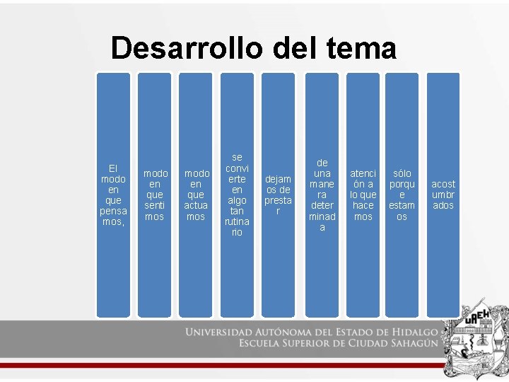 Desarrollo del tema El modo en que pensa mos, modo en que senti mos