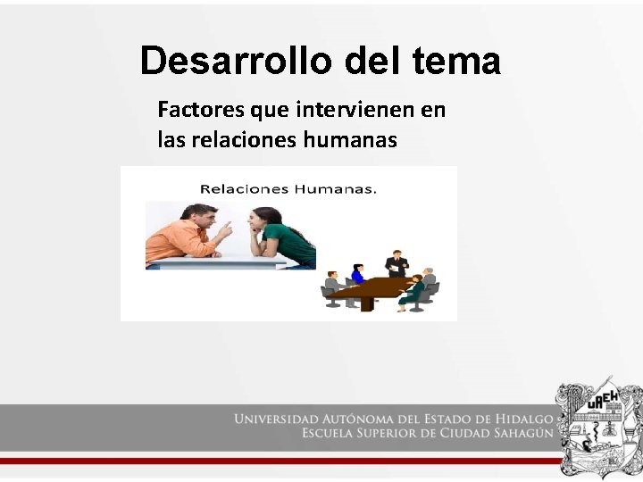 Desarrollo del tema Factores que intervienen en las relaciones humanas 