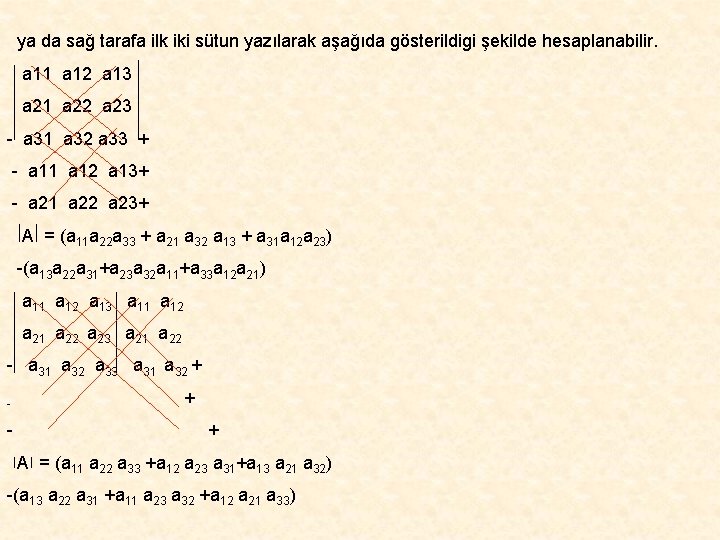 ya da sağ tarafa ilk iki sütun yazılarak aşağıda gösterildigi şekilde hesaplanabilir. a 11