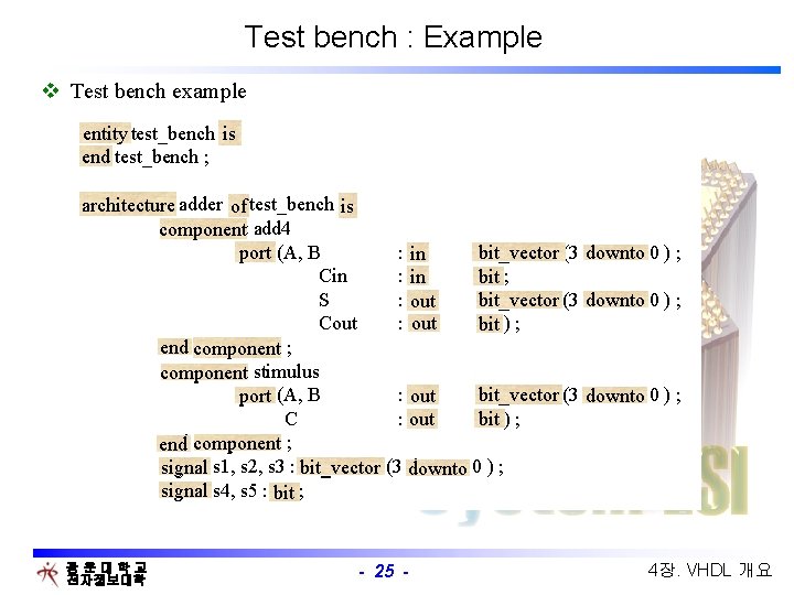 Test bench : Example v Test bench example entity test_bench is entity is end